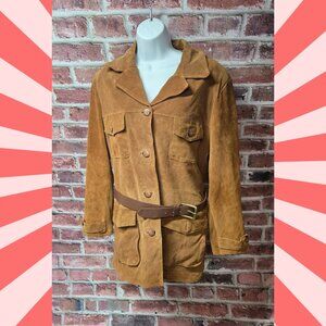 Vintage‎ Virginia Slims V Wear Women’s Suede Leather Safari Jacket Belted XL